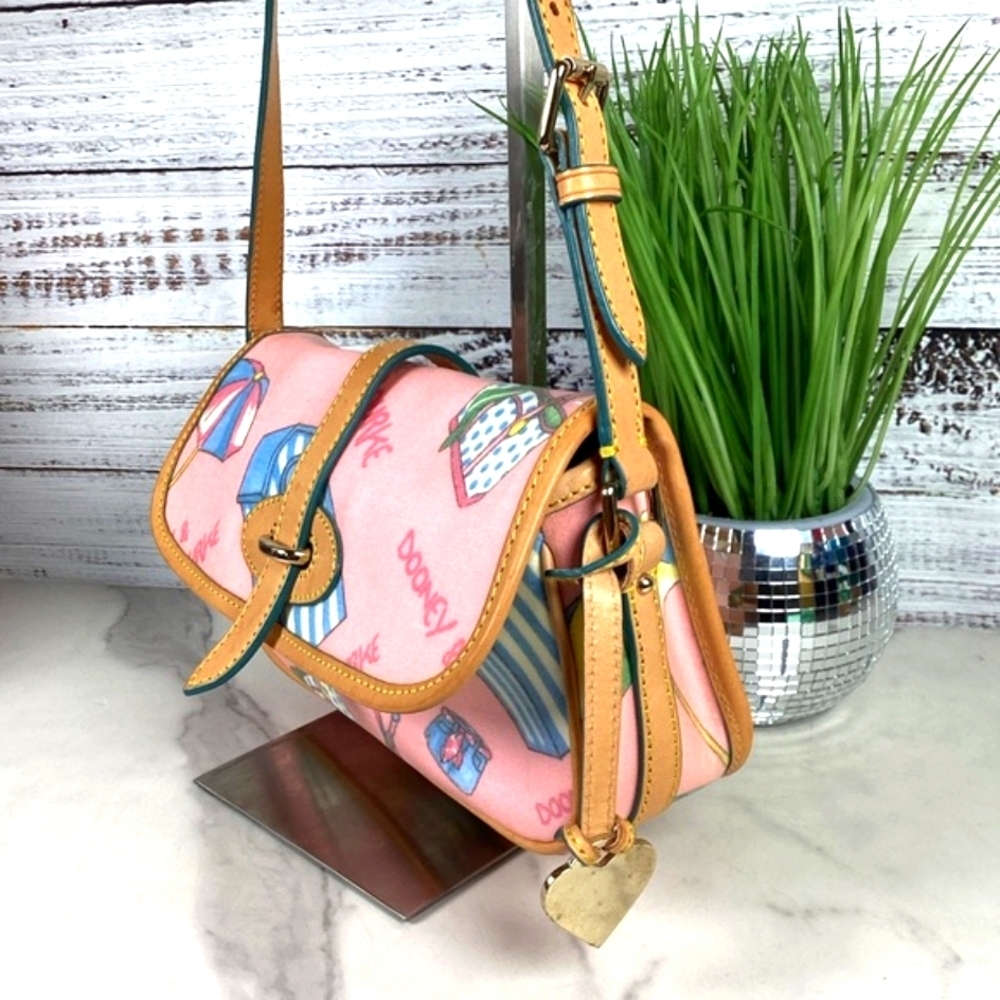 Y2K Dooney & Bourke‎ Vintage Pink Tan Shoulder Bag Miami Beach Vacation HTF - Picture 7 of 17